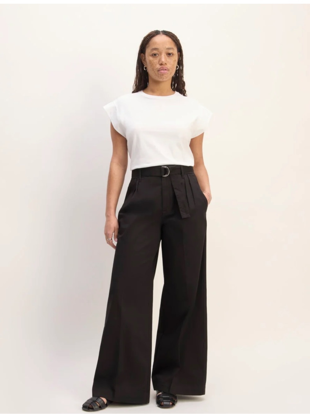Everlane Black High-Rise Wide-Leg Belted Pants